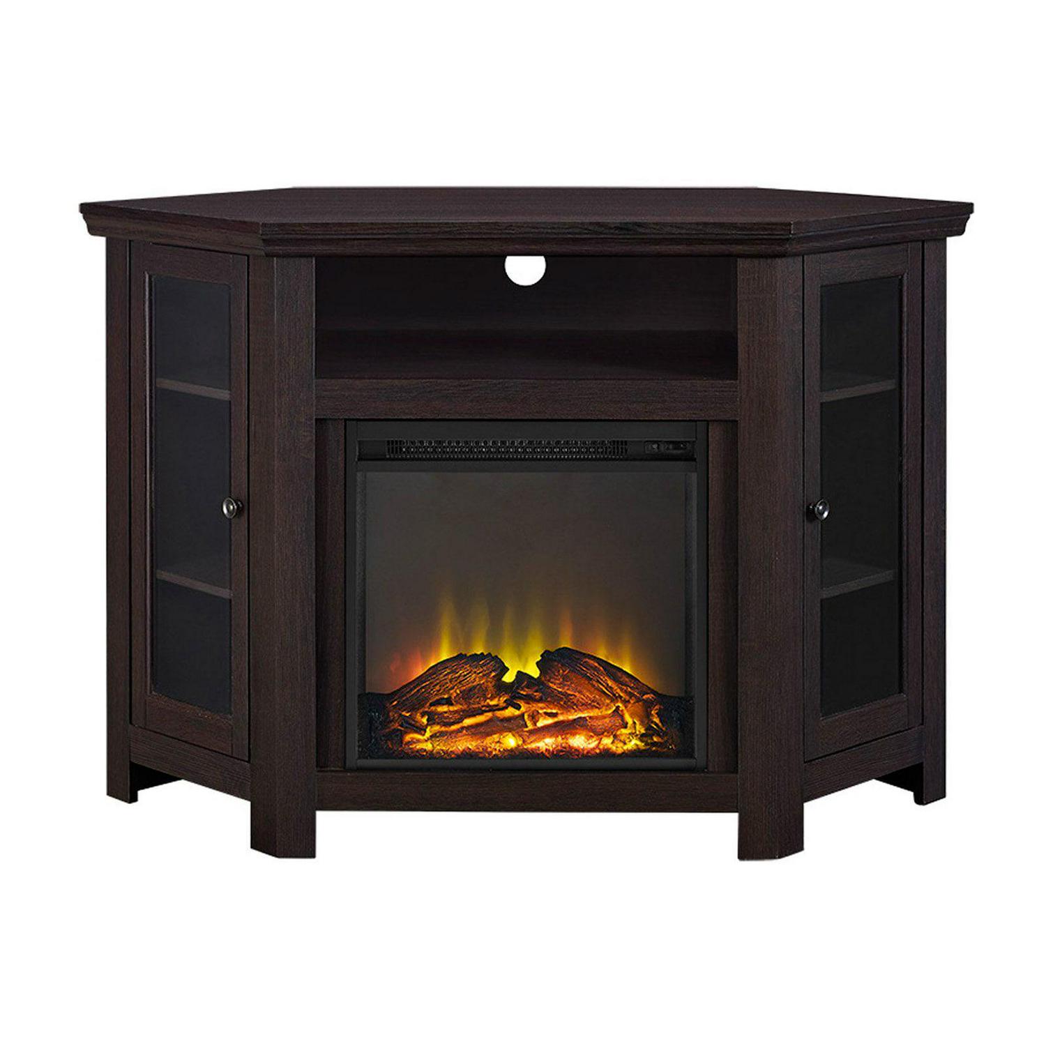 48" MDF Wood Corner Fireplace TV Stand - Traditional Brown - Image 5
