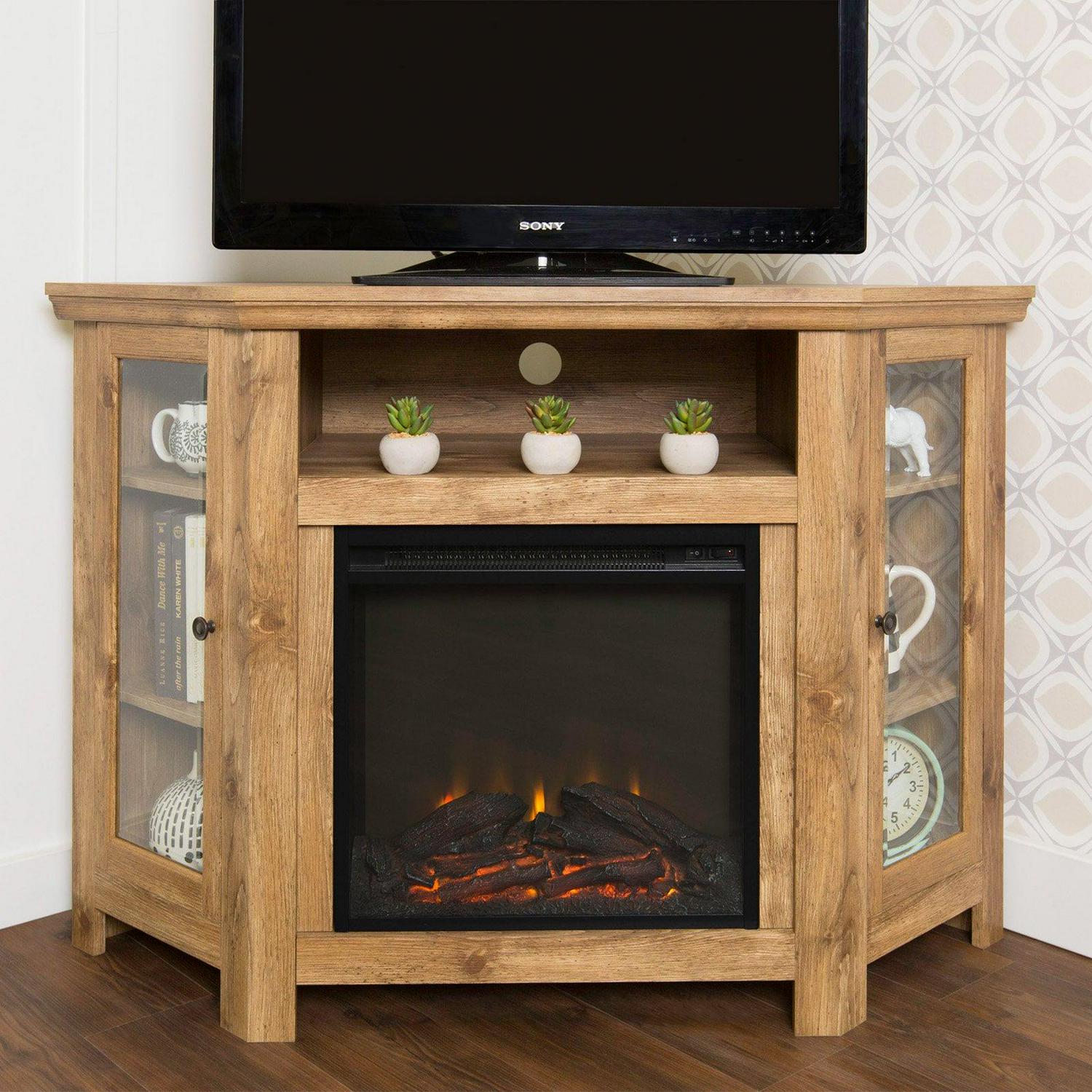 48" MDF Wood Corner Fireplace TV Stand - Traditional Brown - Image 7