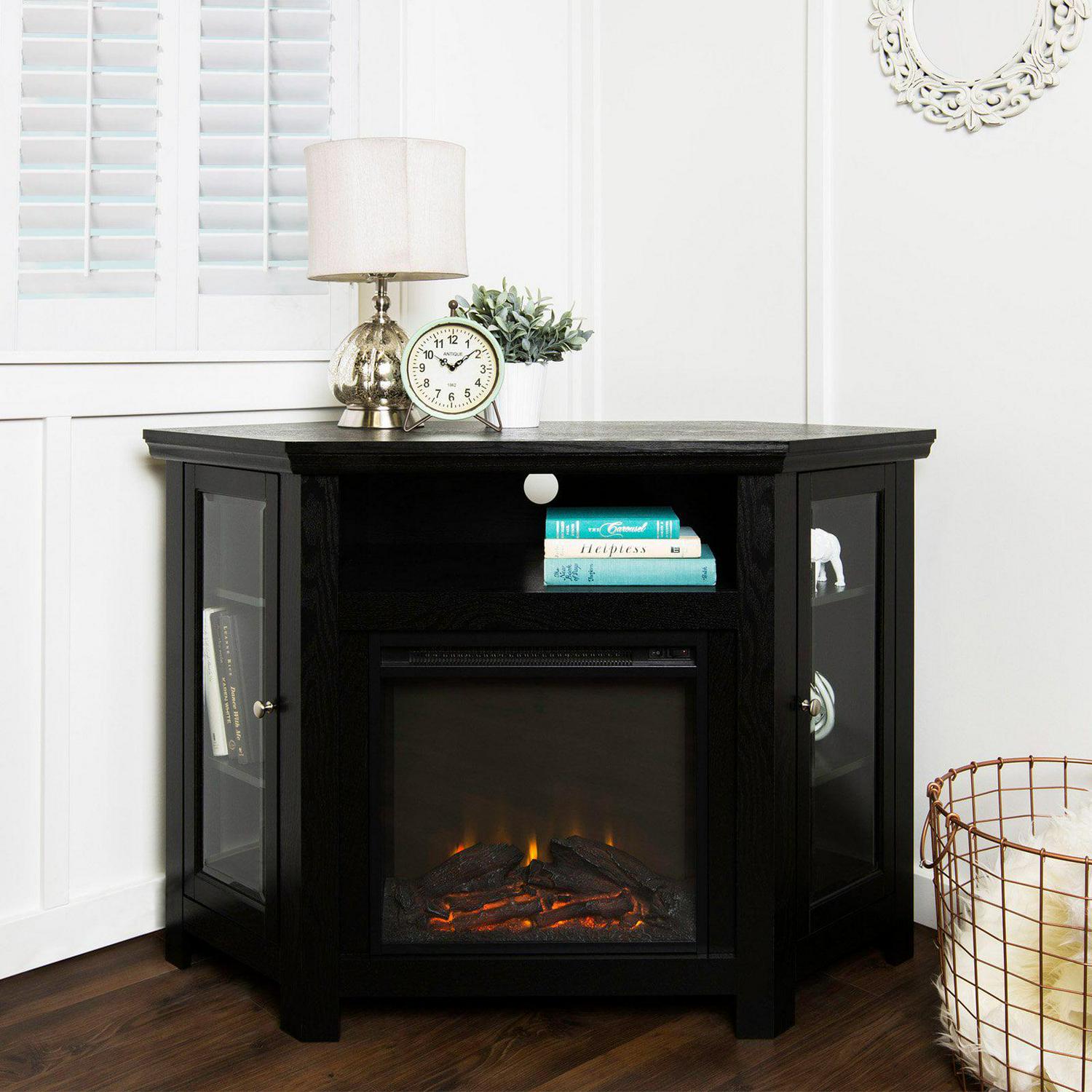 48" MDF Wood Corner Fireplace TV Stand - Traditional Brown - Image 8