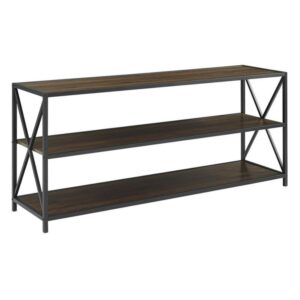 60" X-Frame Metal and Wood Console and Bookcase in Dark Walnut