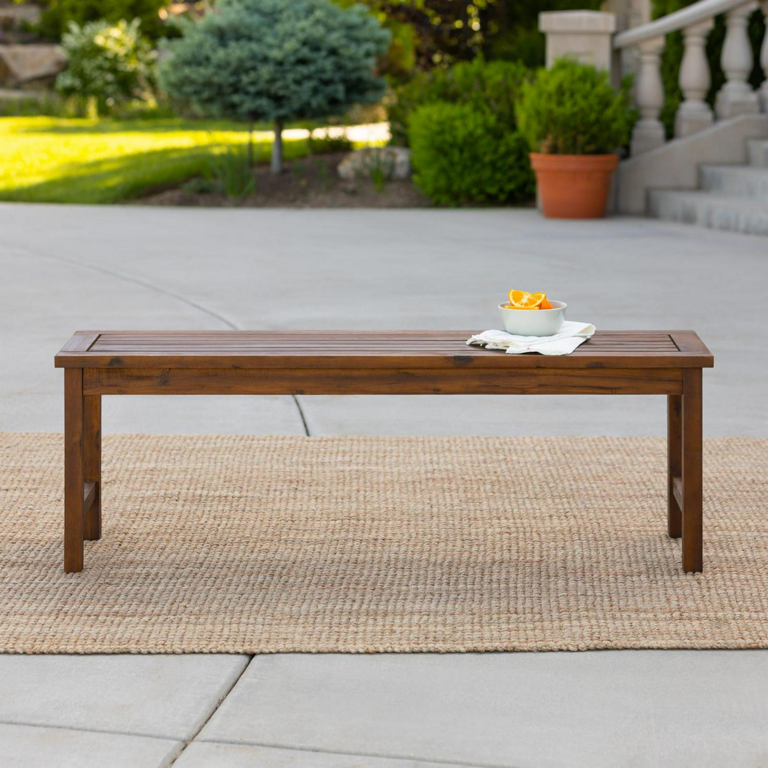Acacia Wood Patio Bench in Dark Brown - Image 8