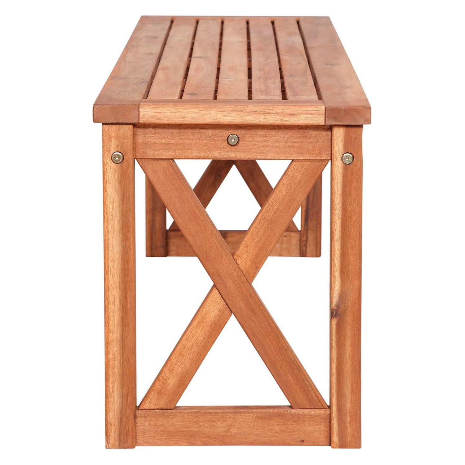 Walker Edison OWB52XBR Acacia Wood X-Frame Patio Bench - Brown - Image 3