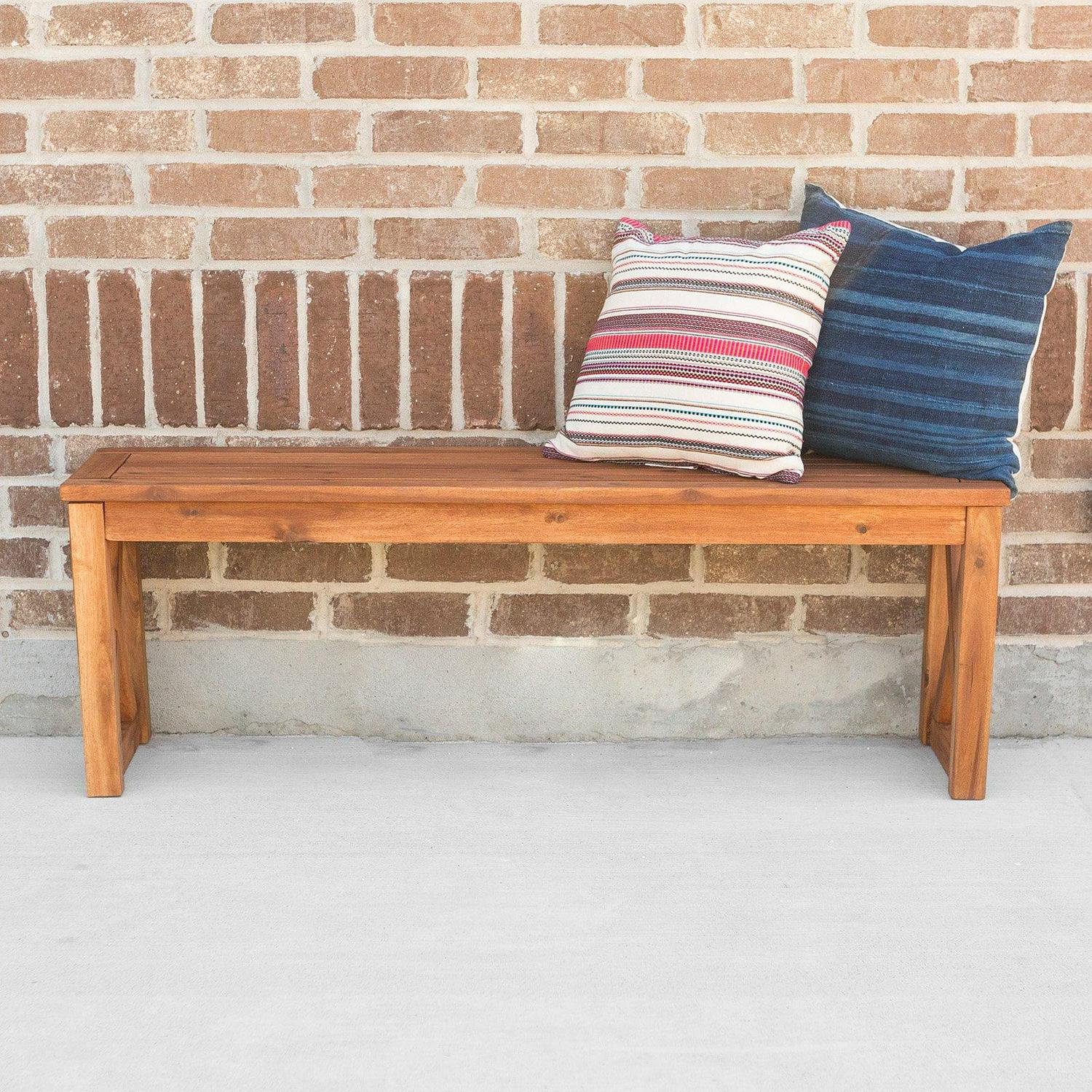 Walker Edison OWB52XBR Acacia Wood X-Frame Patio Bench - Brown - Image 5