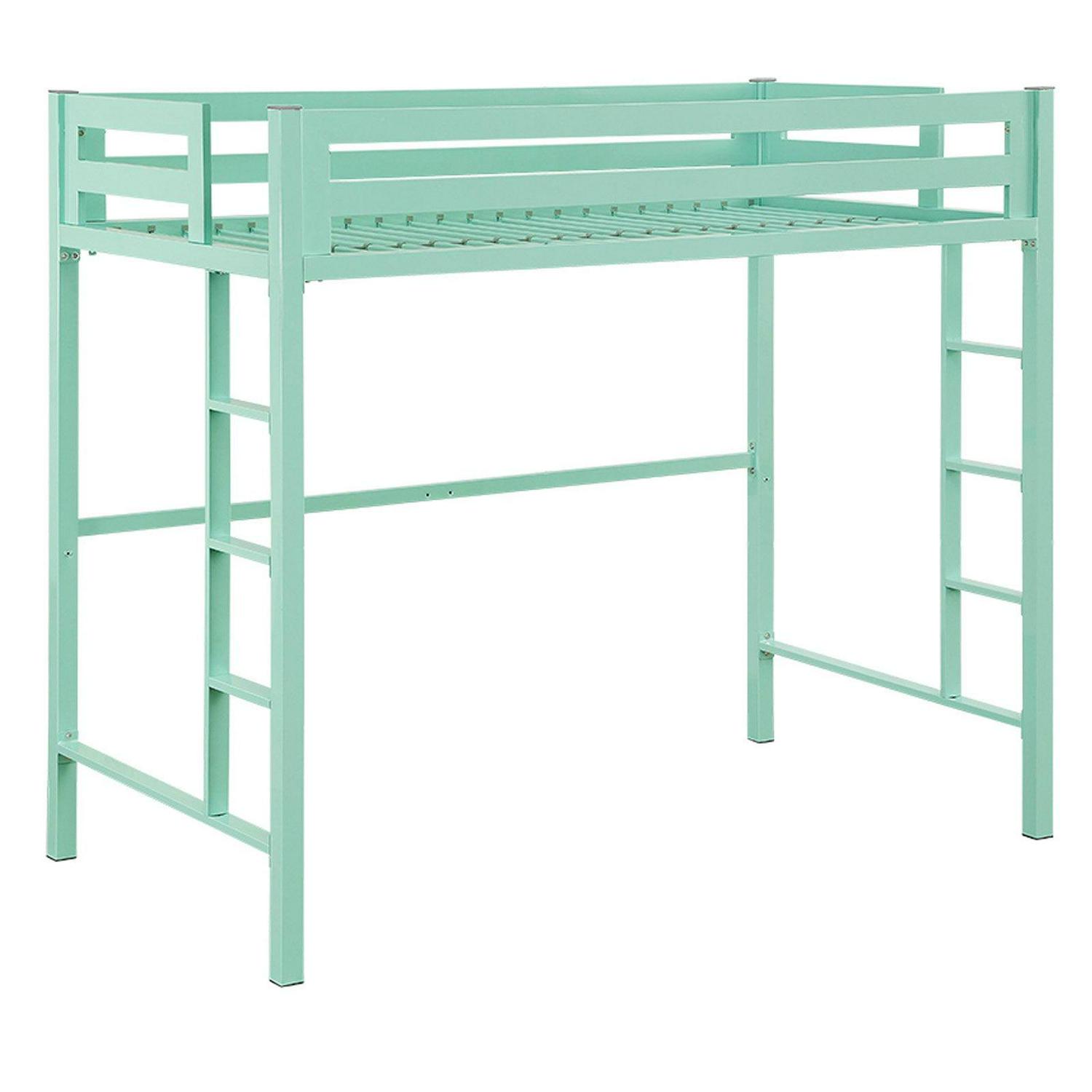 Walker Edison Powder Coated Steel Metal Twin Loft Bunk Bed in Mint Green