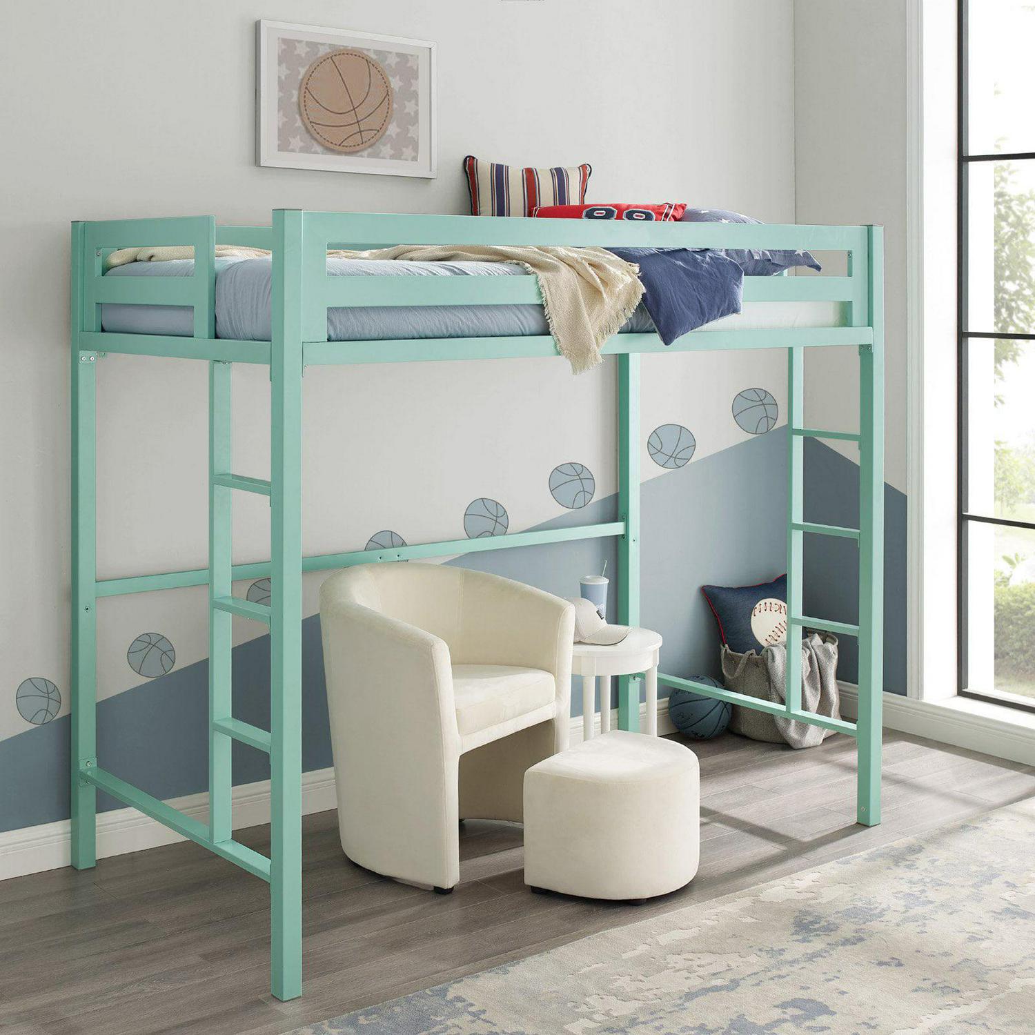 Walker Edison Powder Coated Steel Metal Twin Loft Bunk Bed in Mint Green - Image 7