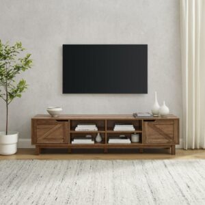Walker Edison Rustic Open and Closed Storage TV stand for TVs up to 80”, Rustic Oak