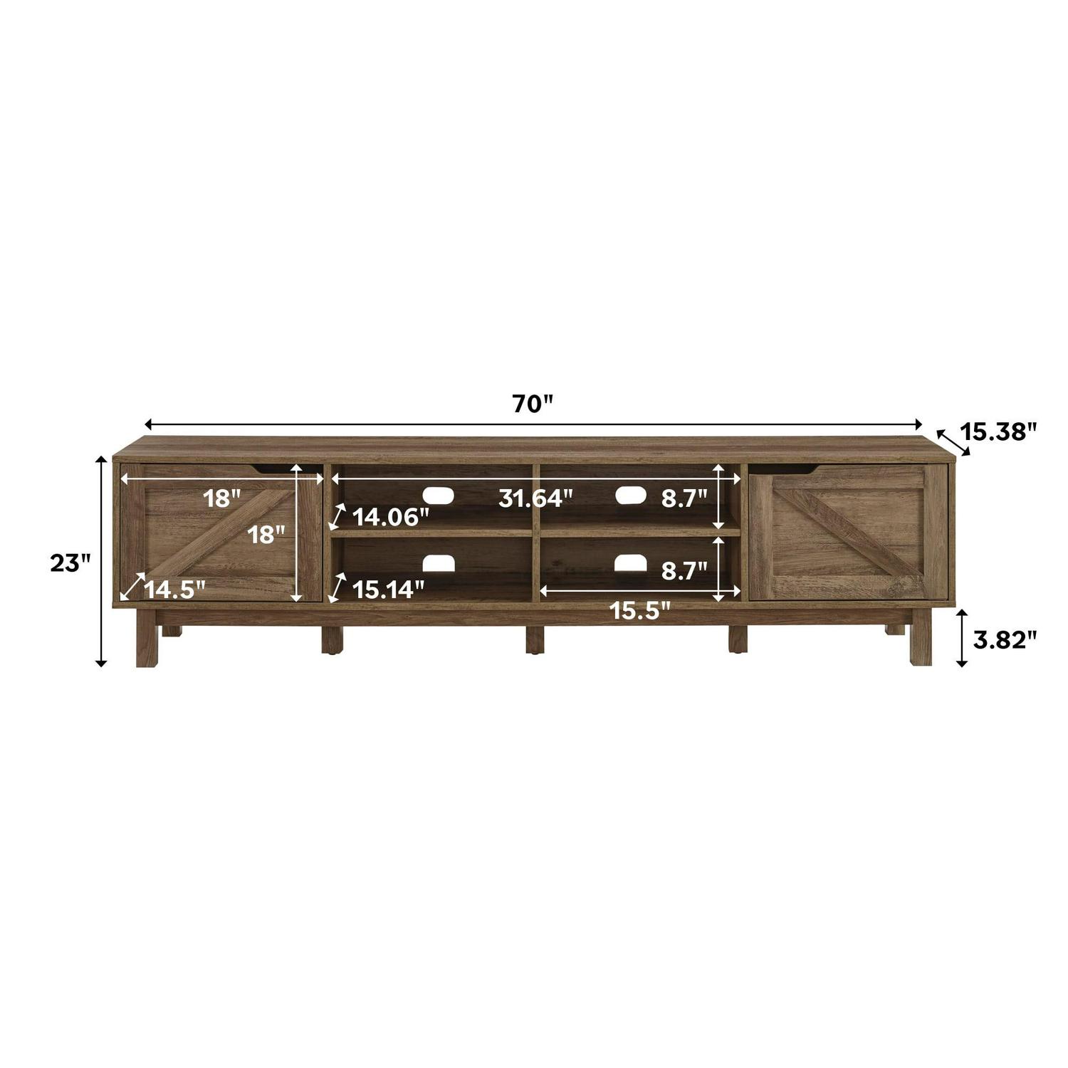 Walker Edison Rustic Open and Closed Storage TV stand for TVs up to 80”, Rustic Oak - Image 6