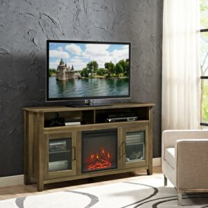 Wasatch 58" MDF Transitional Fireplace Glass Wood TV Stand - Rustic Oak