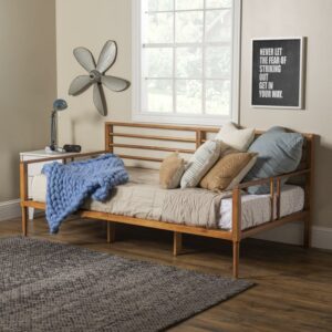 Walker Edison Mid-Century Miller Solid Wood Spindle Daybed, Caramel