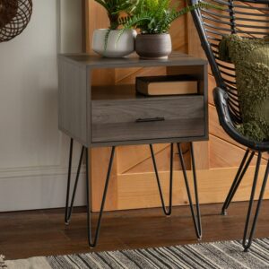 Walker Edison Mid Century Modern Hairpin Leg Nightstand, Slate Grey