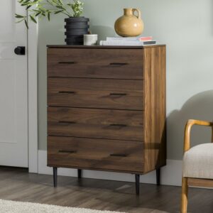 Walker Edison Modern 4 Drawer Vertical Dresser, Dark Walnut