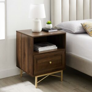 Walker Edison Modern Single Drawer Nightstand, Dark Walnut