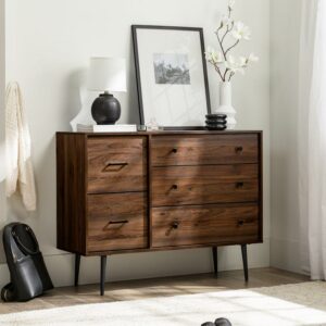 Walker Edison Modern Asymmetric 5 Drawer Wood Dresser, Dark Walnut