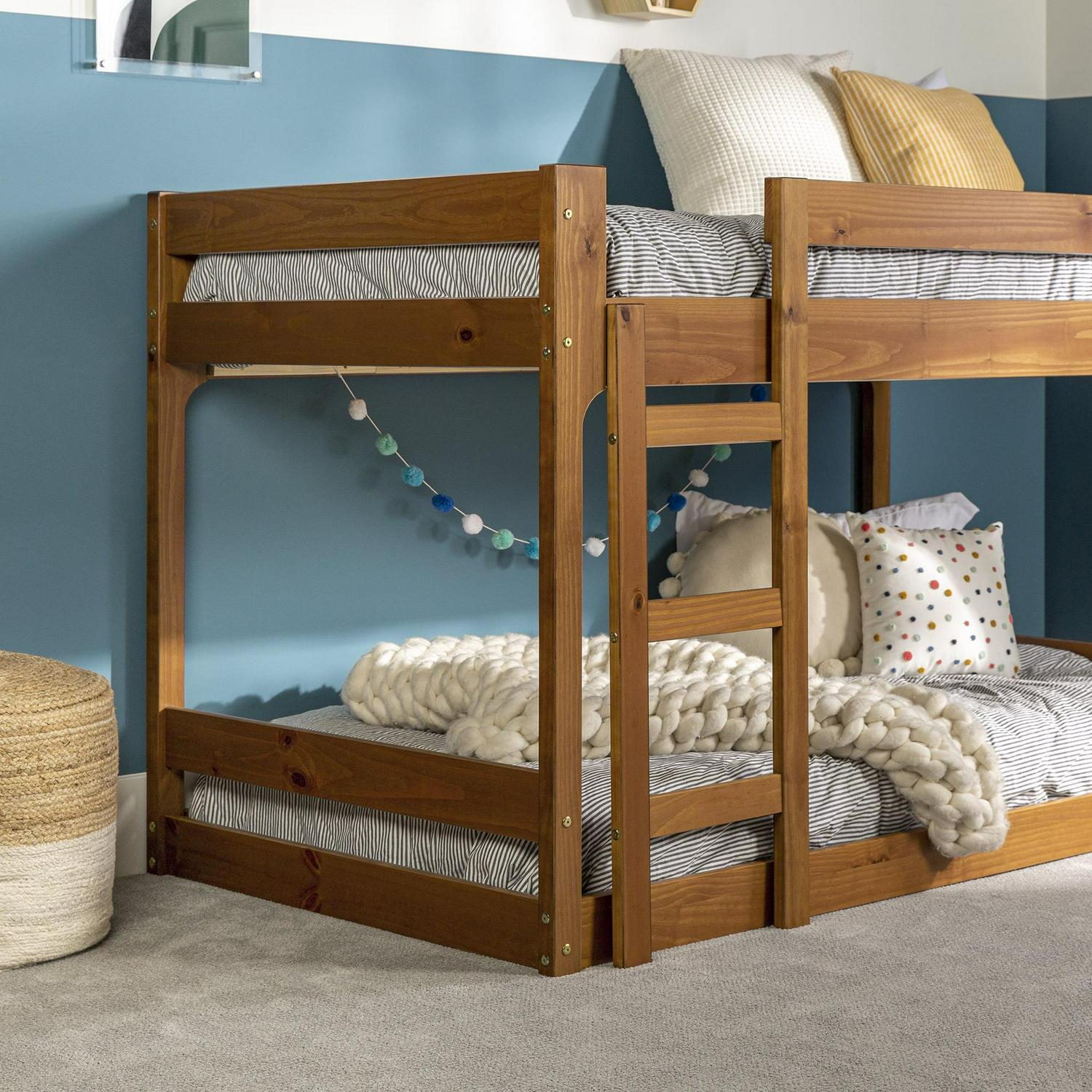 Walker Edison Modern Twin Over Twin Youth Bunk Bed, Caramel - Image 7