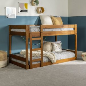 Walker Edison Modern Twin Over Twin Youth Bunk Bed, Caramel