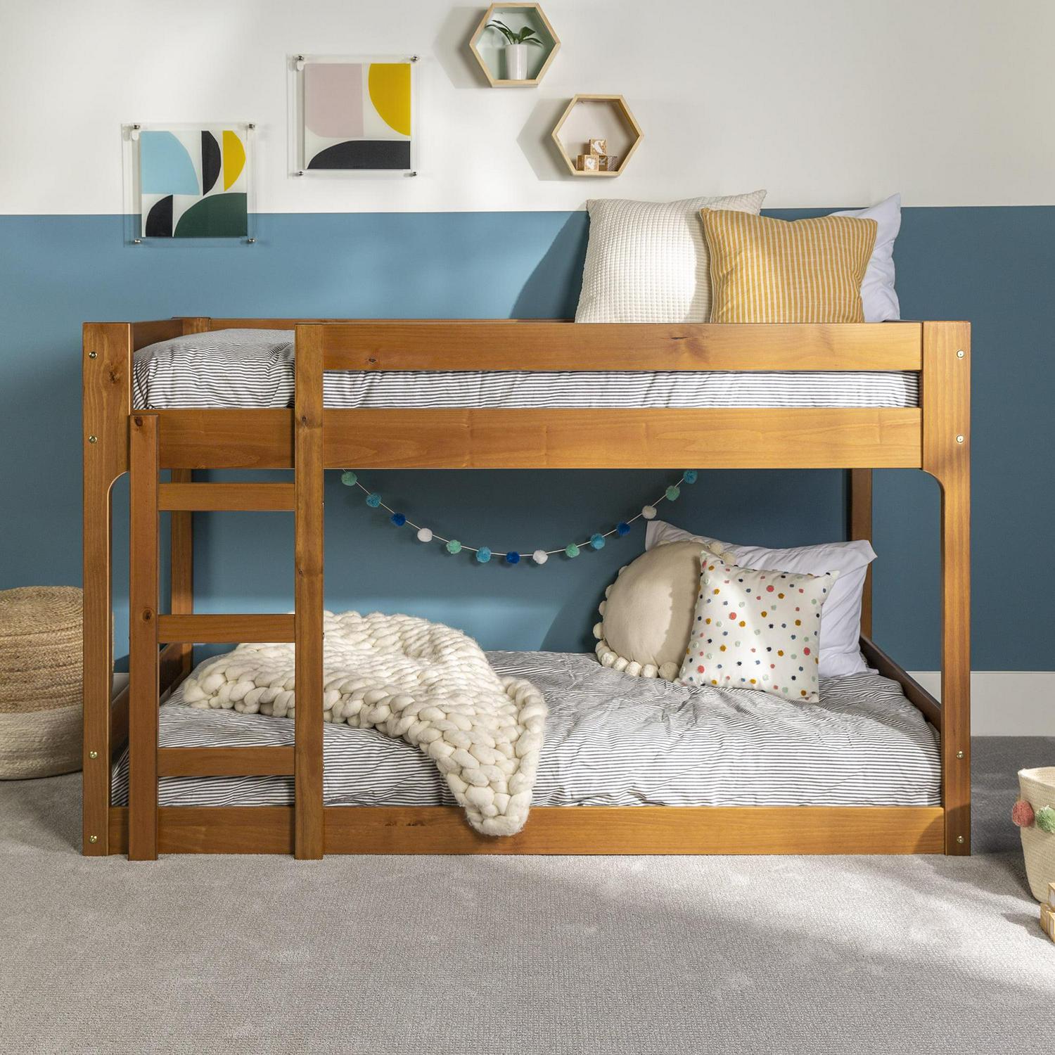 Walker Edison Modern Twin Over Twin Youth Bunk Bed, Caramel - Image 2