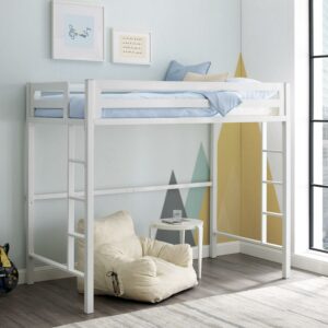 Walker Edison Premium Deluxe Twin Metal Loft Bed, White
