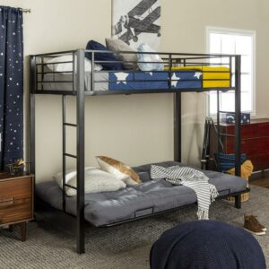 Walker Edison Premium Metal Twin Over Futon Bunk Bed - Black, Mattresses Not Included