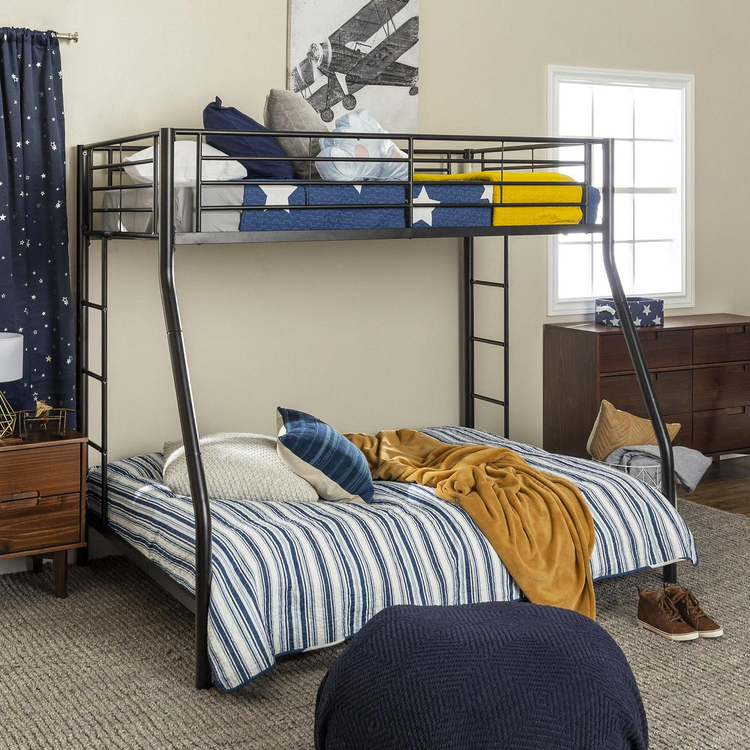 Walker Edison Premium Twin Over Full Metal Bunk Bed, Black