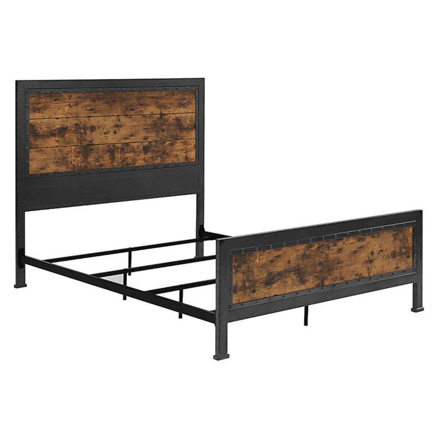 Walker Edison Queen Size Industrial Wood and Metal Bed - Brown - Image 3