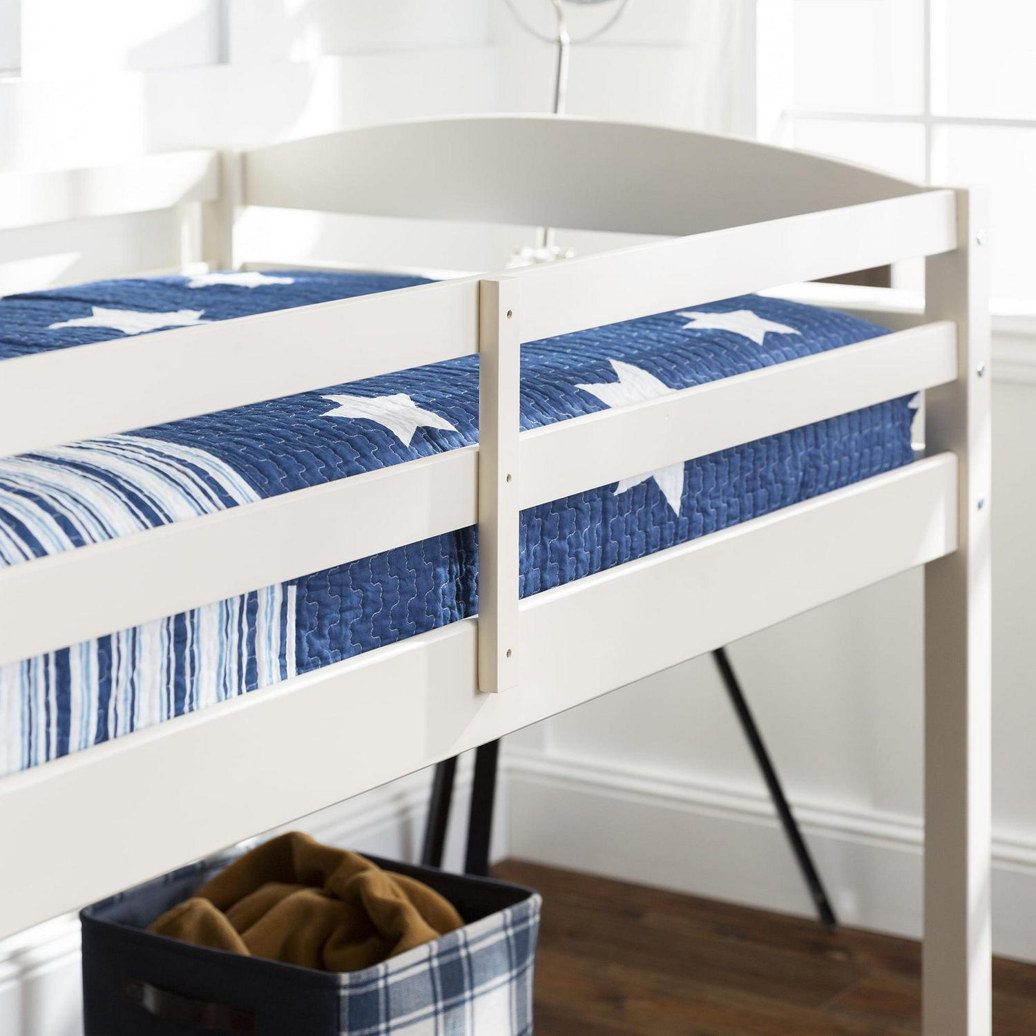 Walker Edison Solid Wood Junior Twin Low Loft Bed, White - Image 3