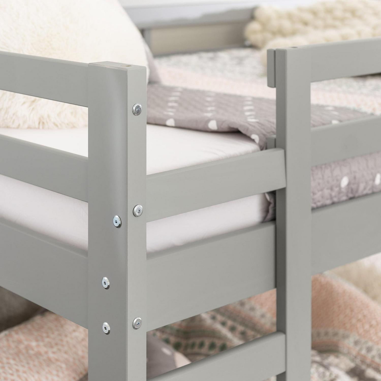 Walker Edison Solid Wood Twin over Twin Floor Bunk Bed, Grey - Image 9