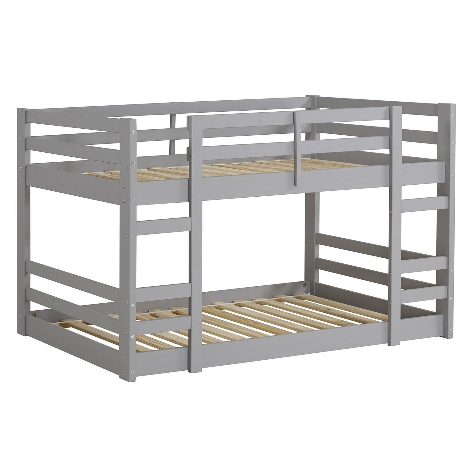 Walker Edison Solid Wood Twin over Twin Floor Bunk Bed, Grey - Image 5