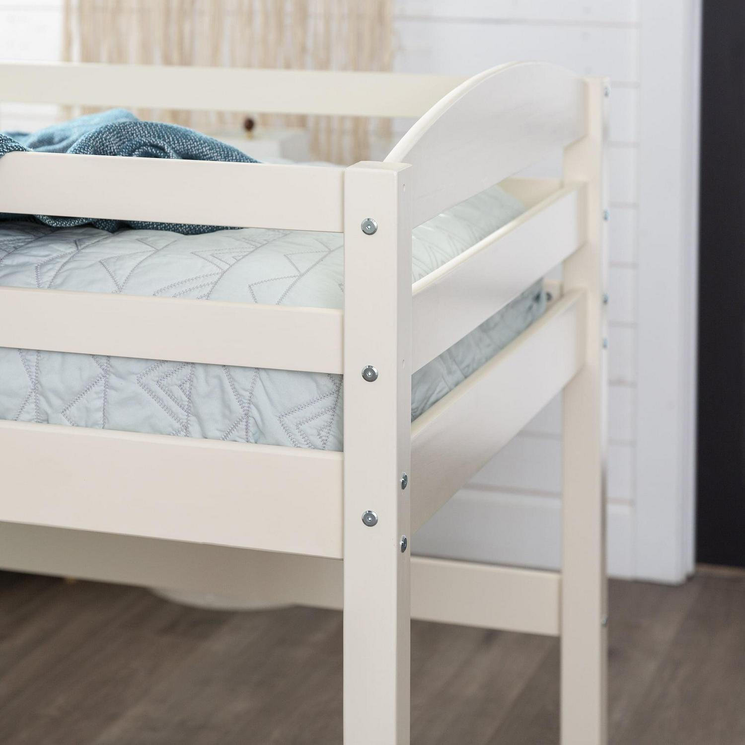 Walker Edison Solid Wood Junior Twin Low Loft Bed, White - Image 7