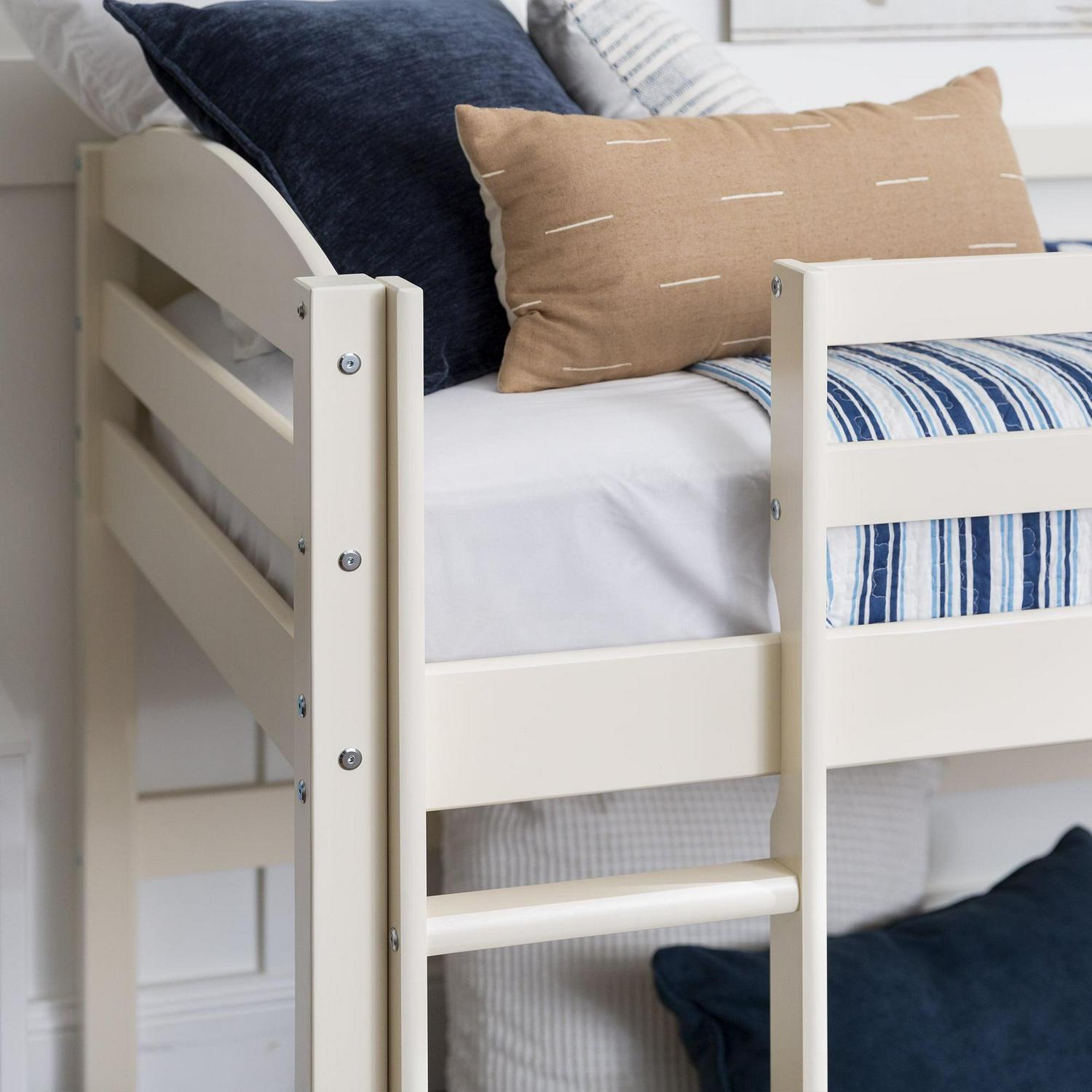 Walker Edison Solid Wood Junior Twin Low Loft Bed, White - Image 4