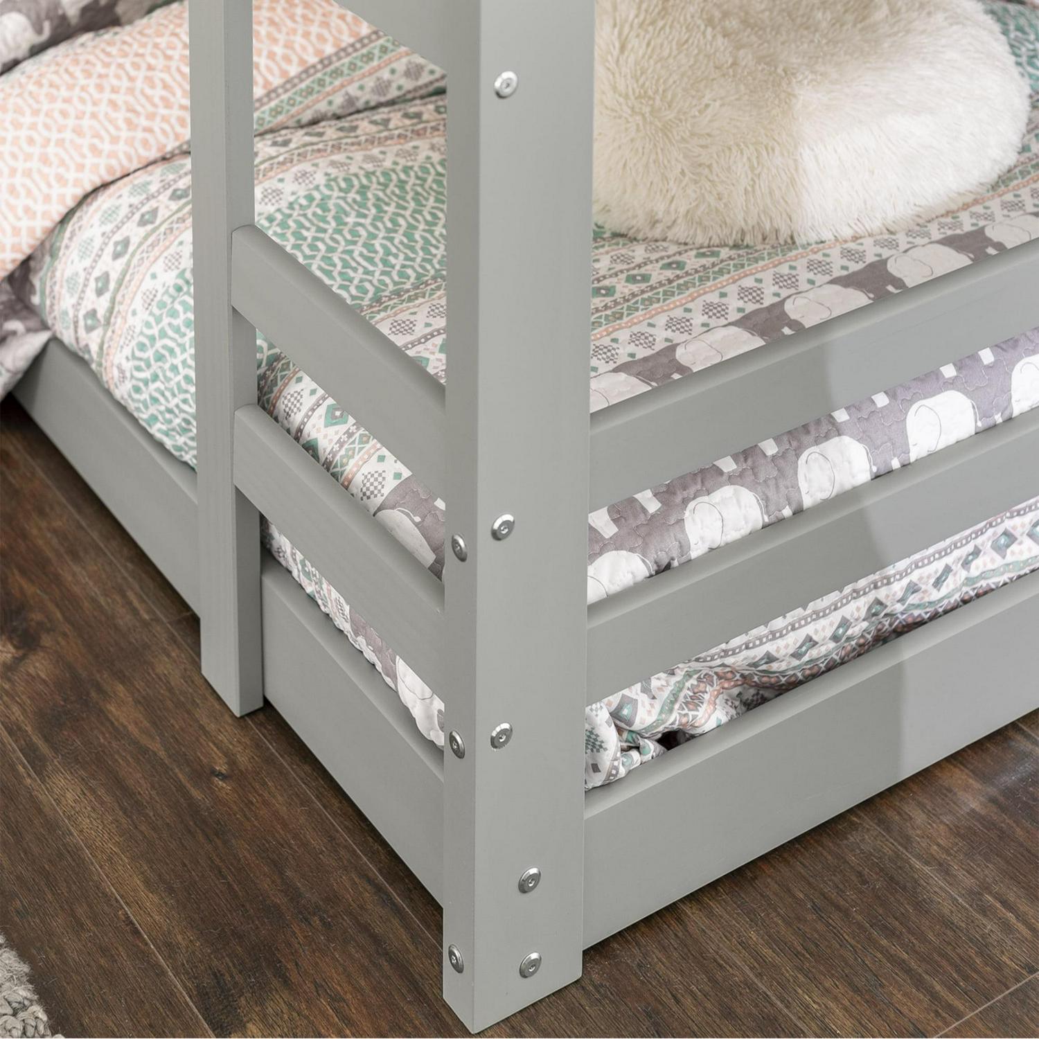 Walker Edison Solid Wood Twin over Twin Floor Bunk Bed, Grey - Image 3