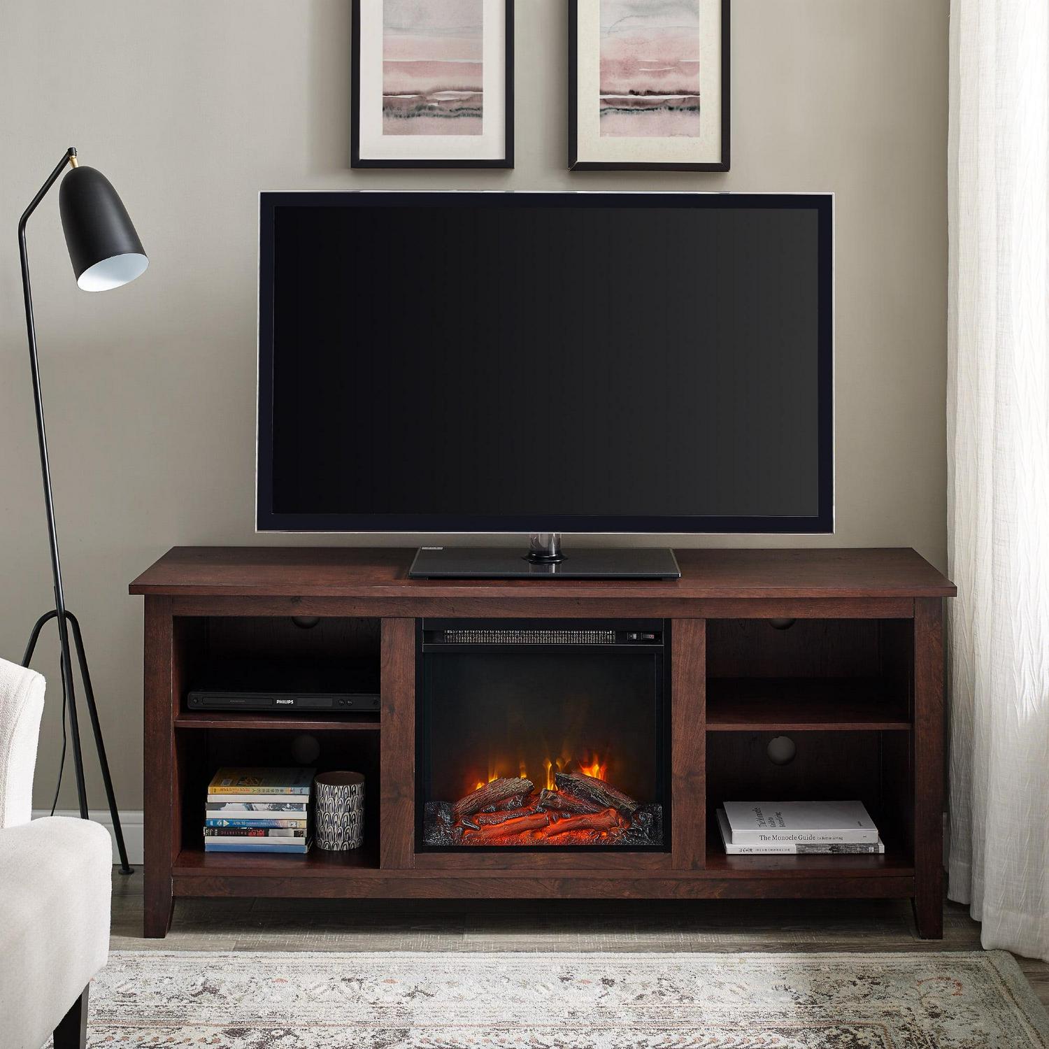 Walker Edison Traditional Fireplace TV Stand for TVs Up to 64" - Brown - Image 2