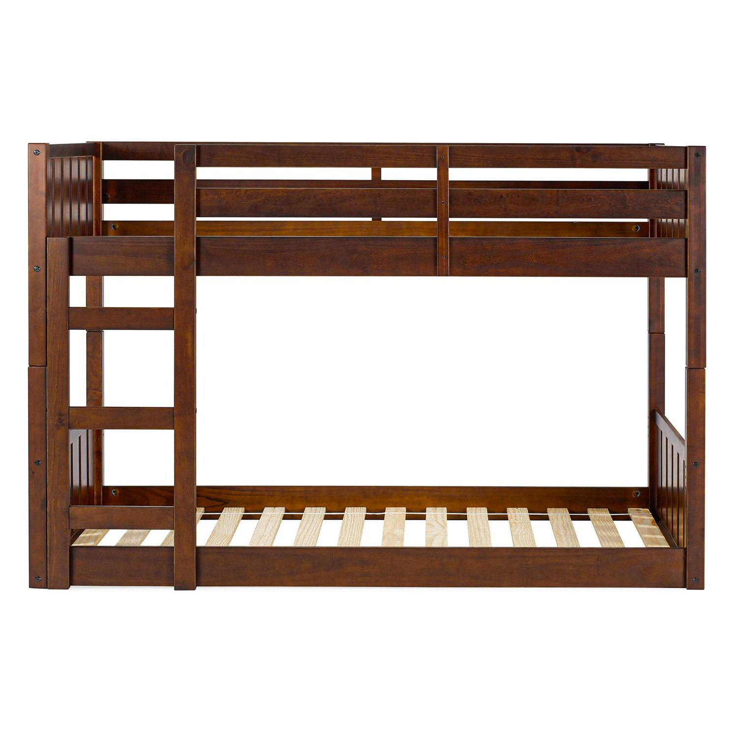Walker Edison Traditional Slatted Twin Over Twin Bunk Bed, Walnut - Image 9