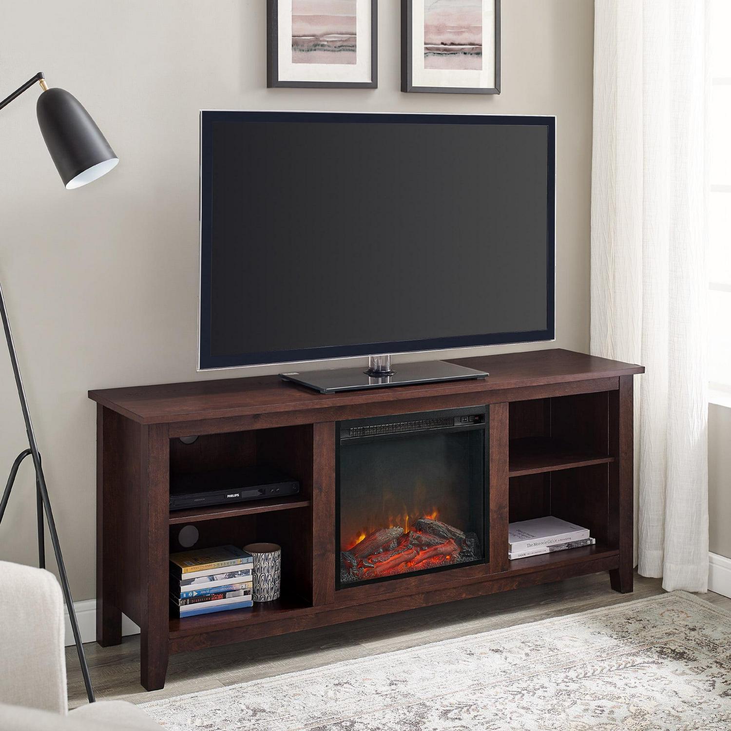 Walker Edison Traditional Fireplace TV Stand for TVs Up to 64" - Brown