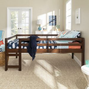 Walker Edison Traditional Solid Wood Twin Low Loft Bed, Walnut