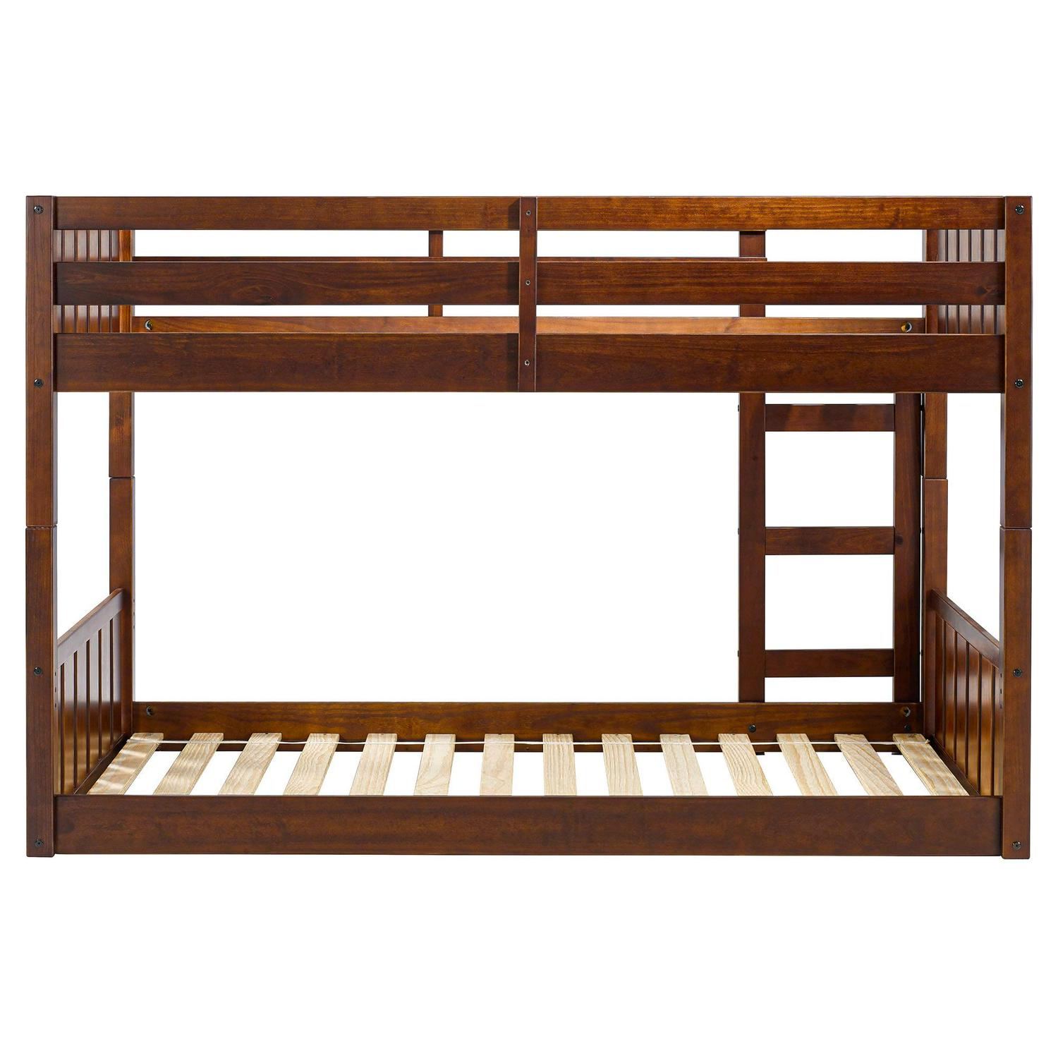 Walker Edison Traditional Slatted Twin Over Twin Bunk Bed, Walnut - Image 12
