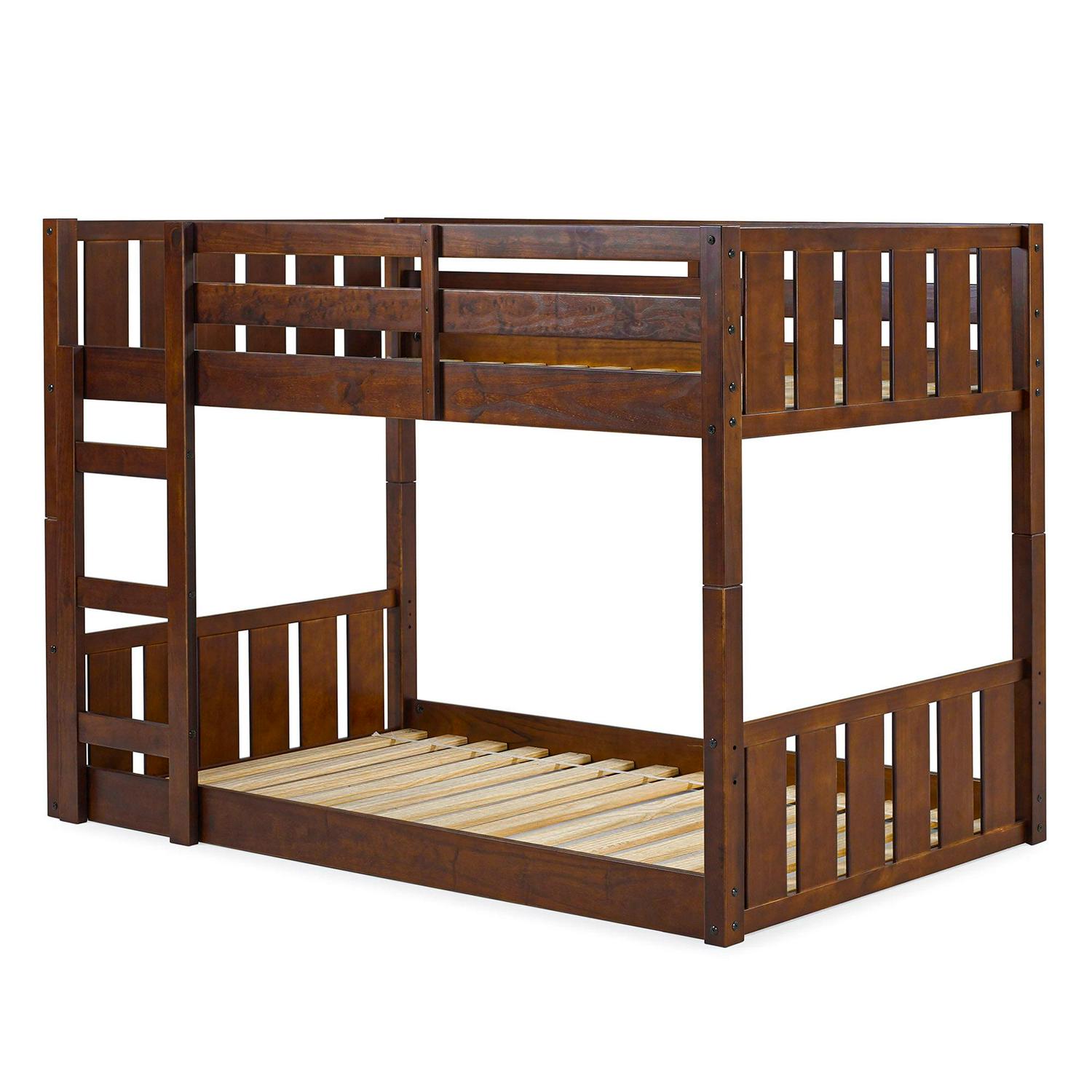 Walker Edison Traditional Slatted Twin Over Twin Bunk Bed, Walnut - Image 11