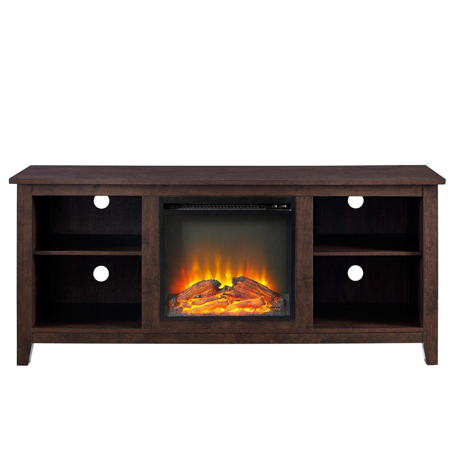 Walker Edison Traditional Fireplace TV Stand for TVs Up to 64" - Brown - Image 5