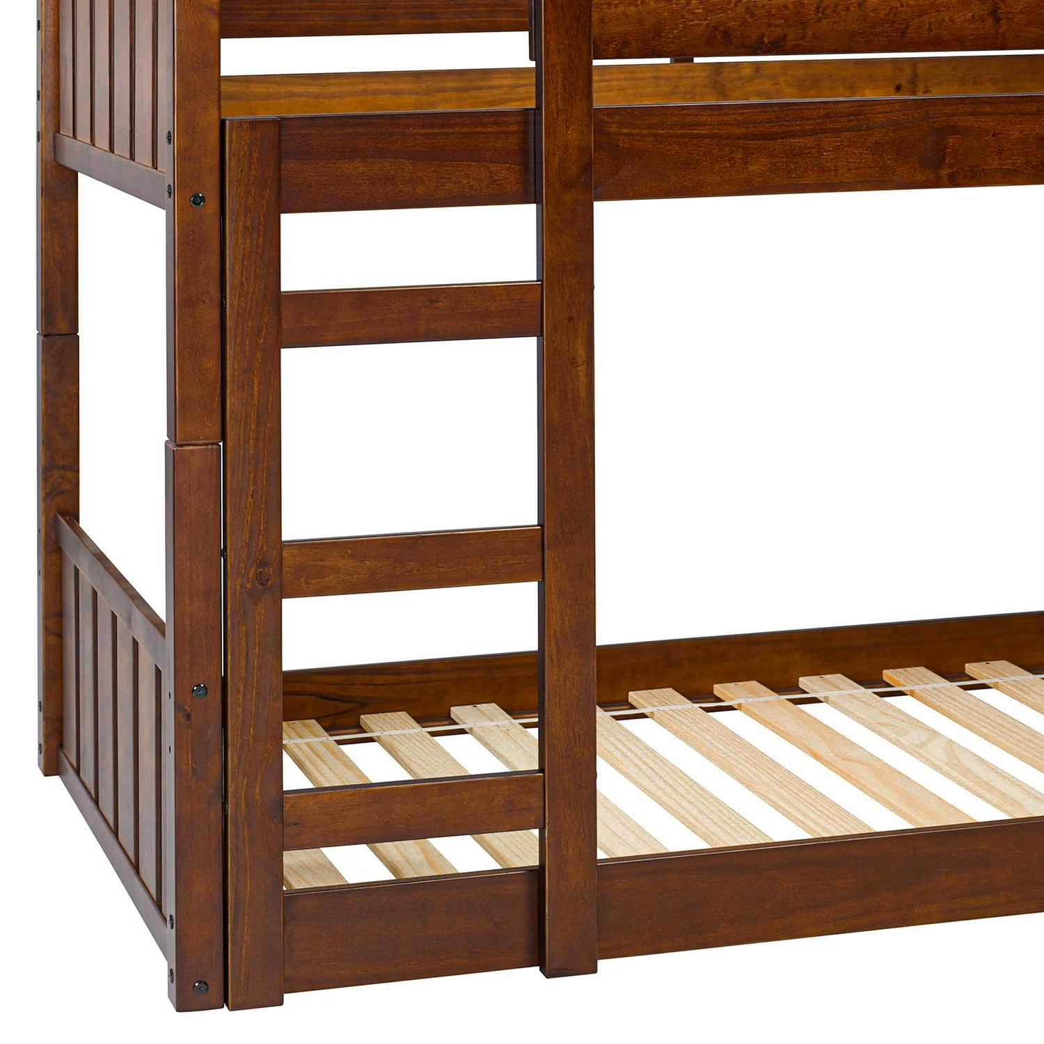 Walker Edison Traditional Slatted Twin Over Twin Bunk Bed, Walnut - Image 14