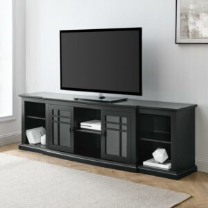 Walker Edison Transitional Glass-Door TV Stand for TVs up to 88”, Black
