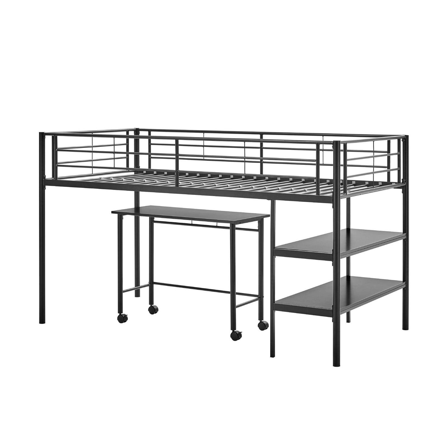 Walker Edison Twin Metal Loft Bed with Desk and Shelving, Black - Image 15