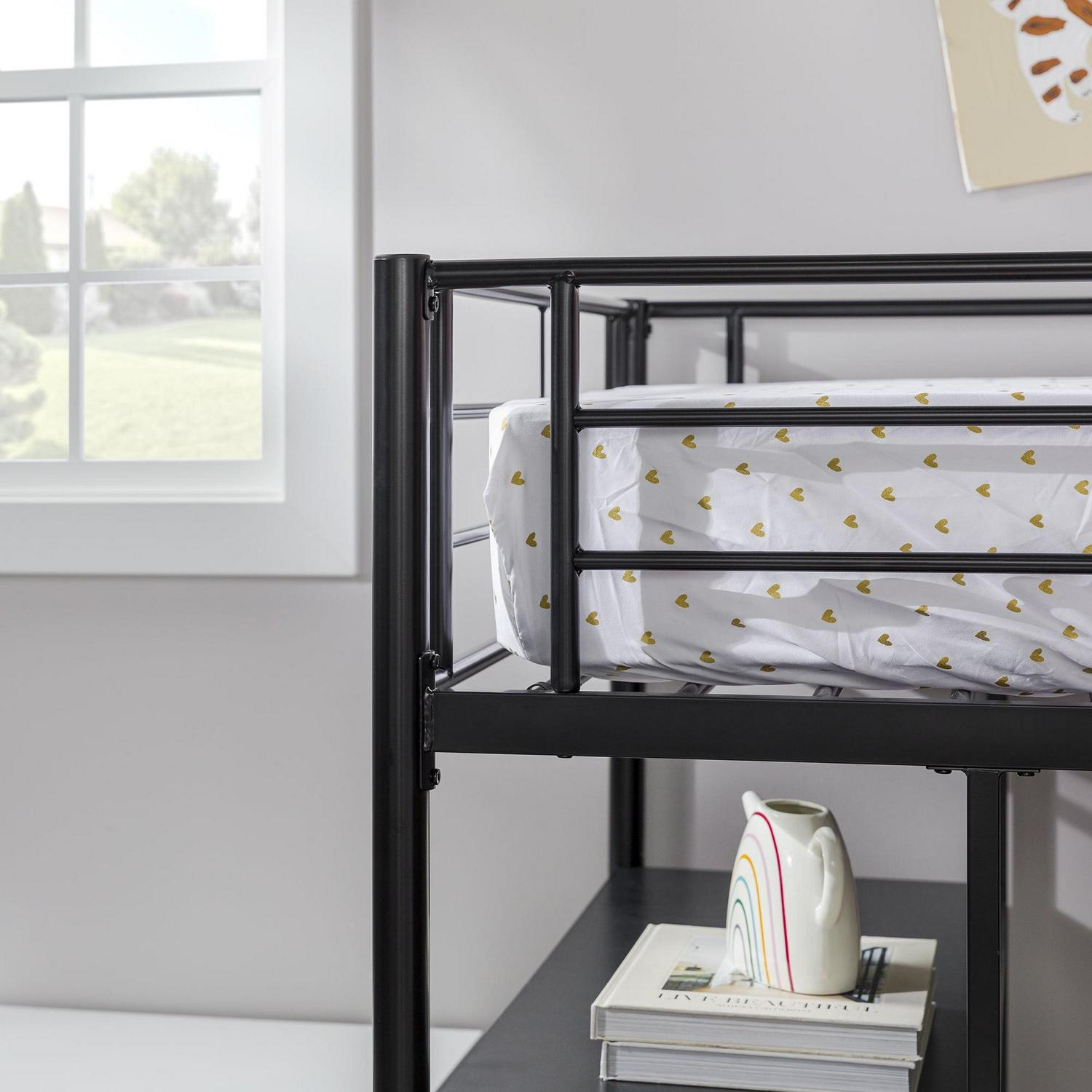 Walker Edison Twin Metal Loft Bed with Desk and Shelving, Black - Image 4