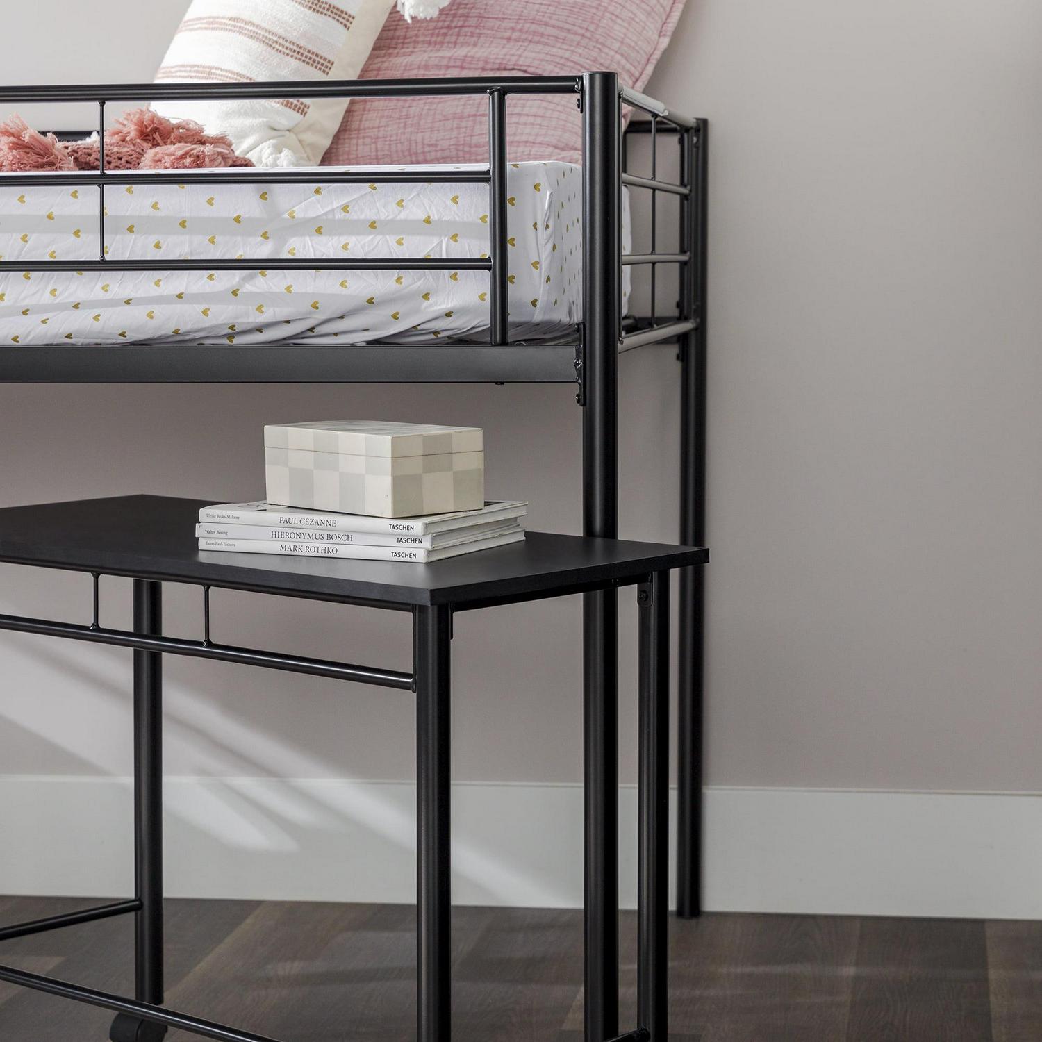 Walker Edison Twin Metal Loft Bed with Desk and Shelving, Black - Image 11