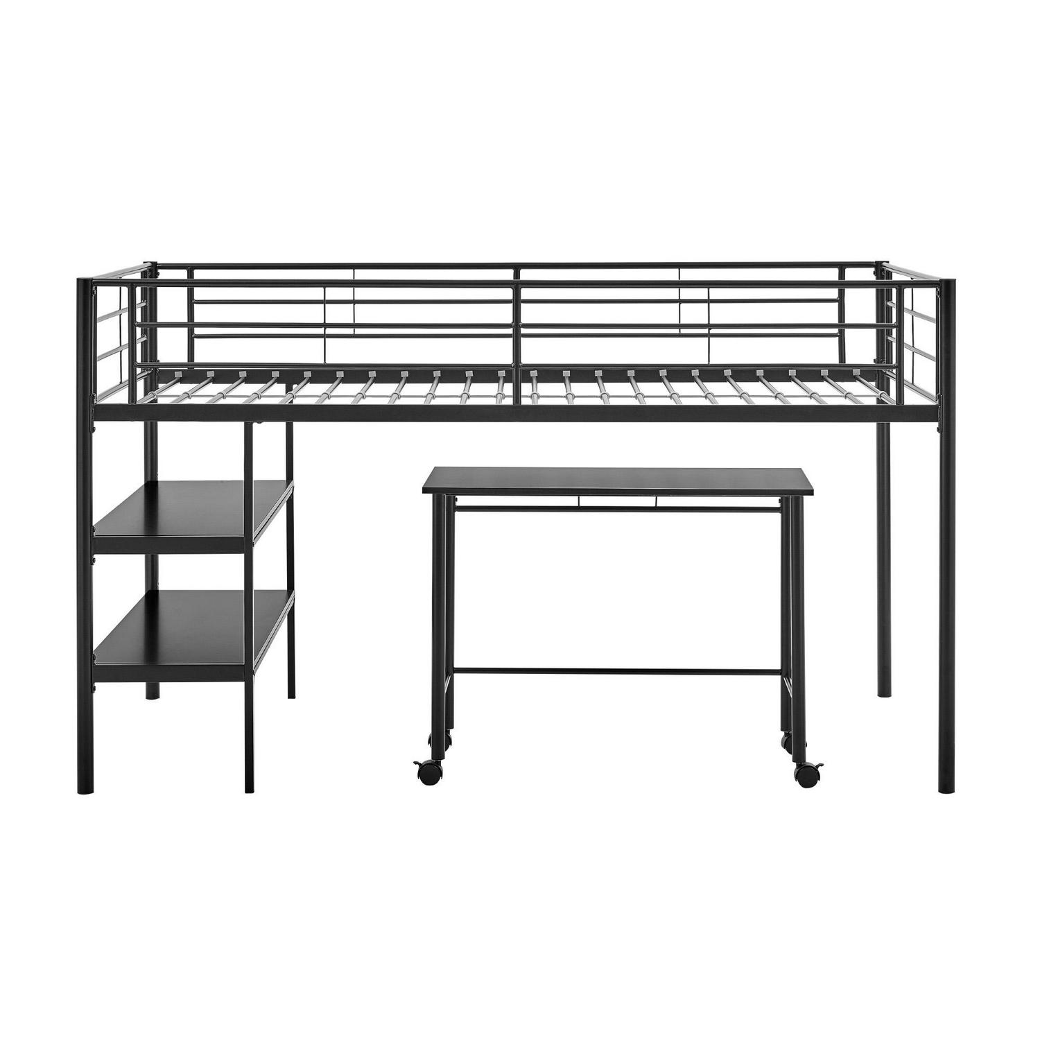Walker Edison Twin Metal Loft Bed with Desk and Shelving, Black - Image 16