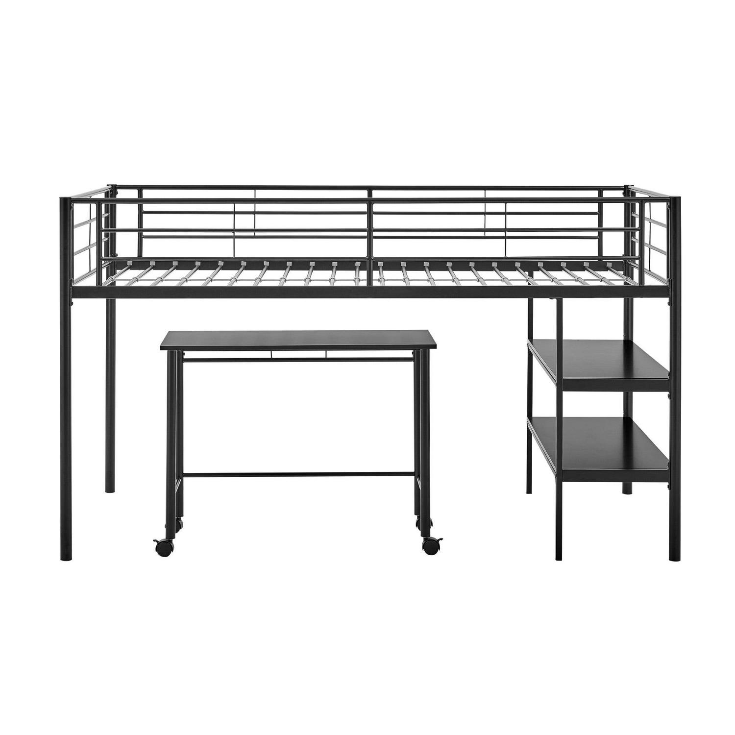 Walker Edison Twin Metal Loft Bed with Desk and Shelving, Black - Image 13