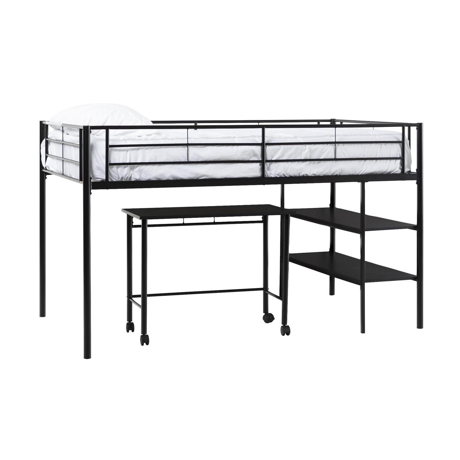Walker Edison Twin Metal Loft Bed with Desk and Shelving, Black - Image 14
