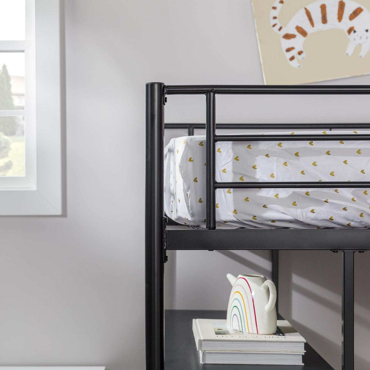 Walker Edison Twin Metal Loft Bed with Desk and Shelving, Black - Image 3