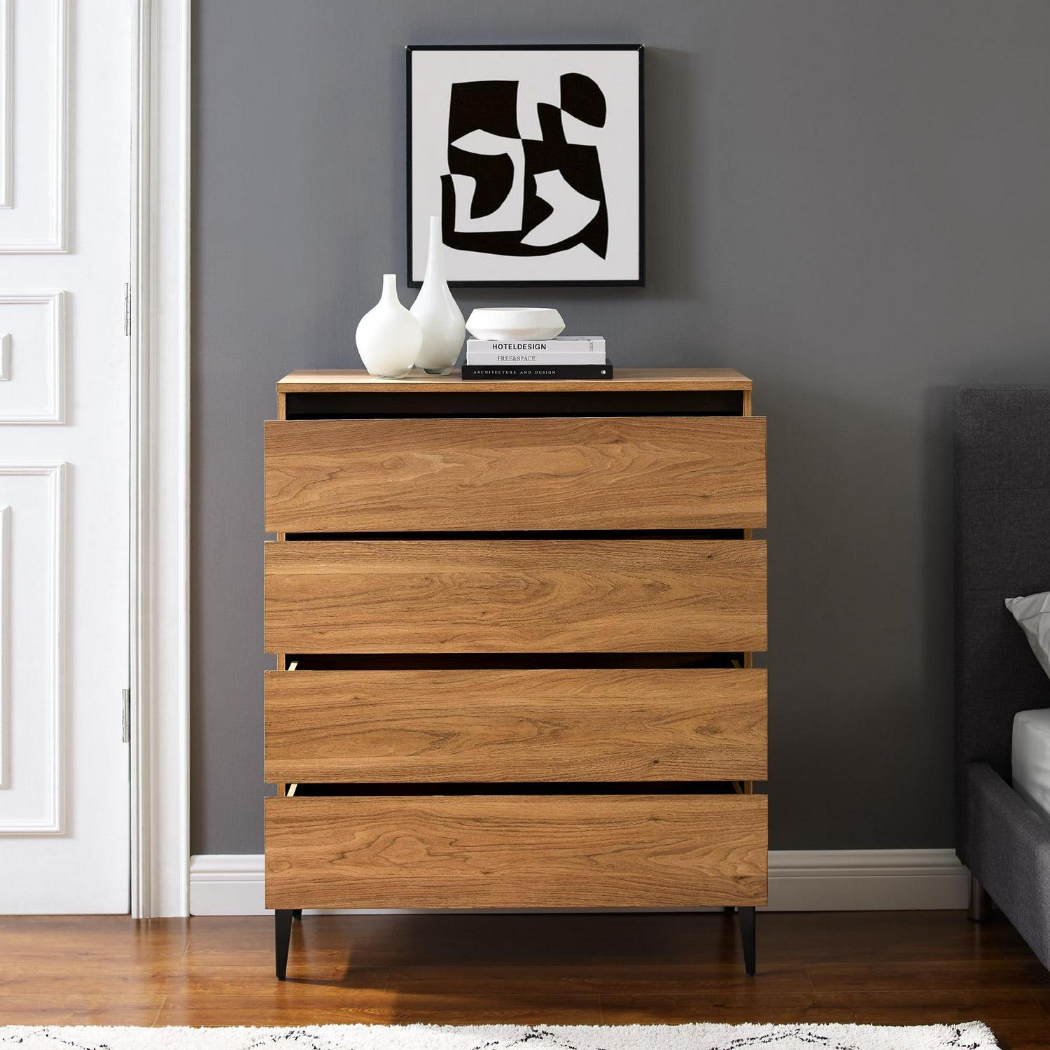 Walker Edison Urban Industrial 4 Drawer Vertical Dresser, English Oak - Image 3