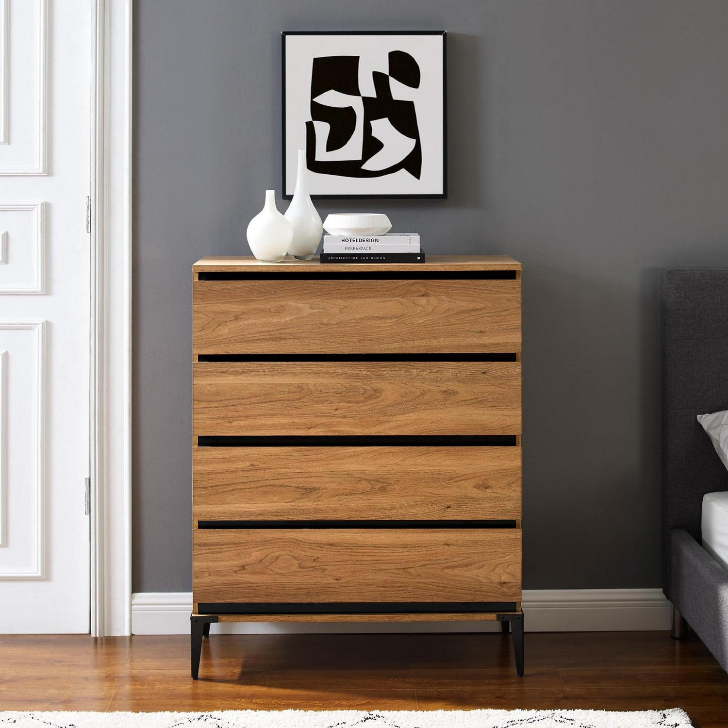 Walker Edison Urban Industrial 4 Drawer Vertical Dresser, English Oak - Image 2