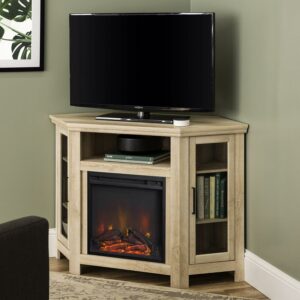 Walker Edison White Oak Corner Fireplace TV Stand for TVs up to 55"