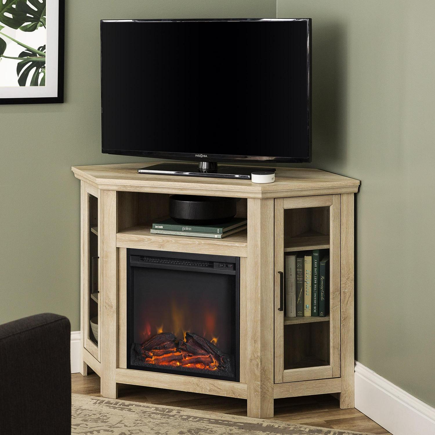 Walker Edison White Oak Corner Fireplace TV Stand for TVs up to 55"